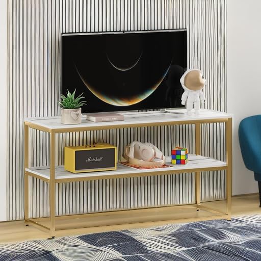 Modern Luxe TV Stand – Elegant 3-Tier Entertainment Center with Open Storage Shelves