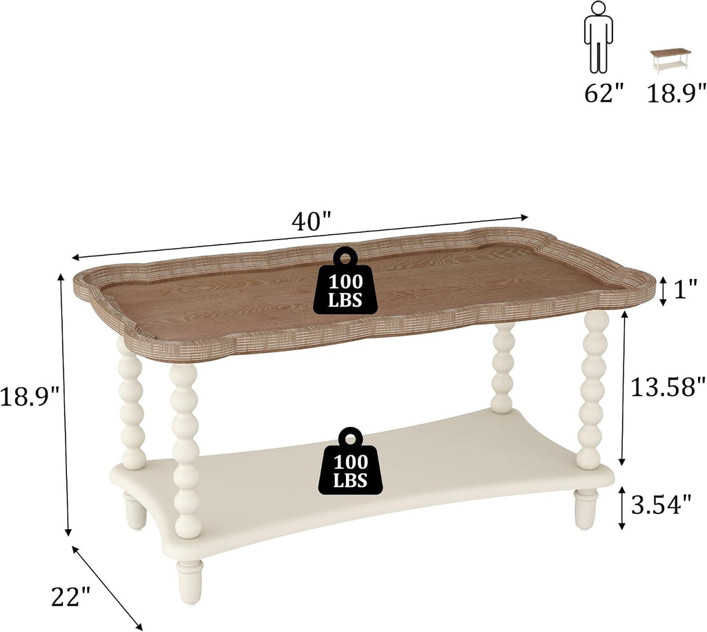 Cozy Gatherings Start Here – Rustic Farmhouse Coffee Table with Tray-Style Top & Lower Shelf