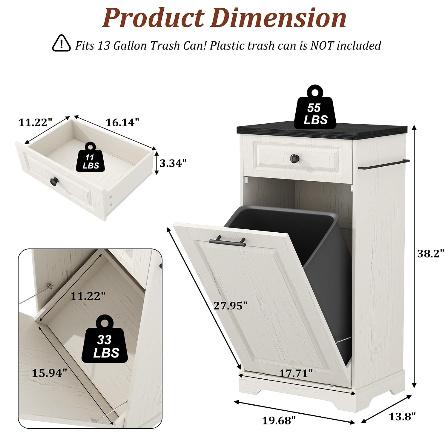Hide the Mess in Style – Farmhouse Tilt-Out Trash Cabinet with Storage Drawer