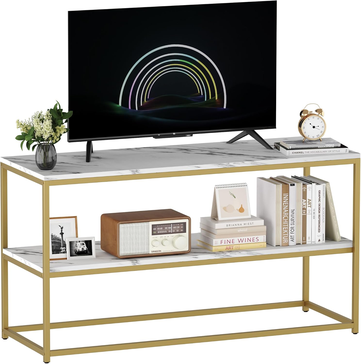 Modern Luxe TV Stand – Elegant 3-Tier Entertainment Center with Open Storage Shelves