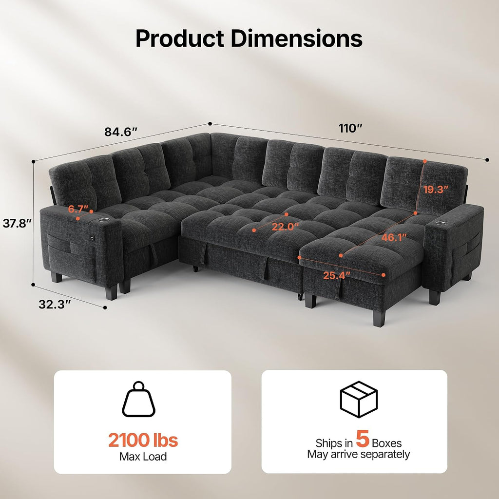 Cozy U-Shaped Modular Sleeper Sofa – Spacious Sectional Couch for Modern Living Rooms