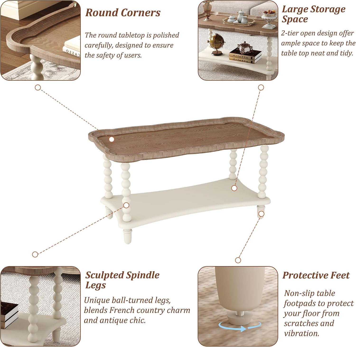 Cozy Gatherings Start Here – Rustic Farmhouse Coffee Table with Tray-Style Top & Lower Shelf