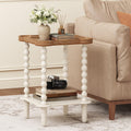Cozy Farmhouse Nightstand – Charming 2-Tier Bedside Table with Natural Tray Top & Vintage White Legs
