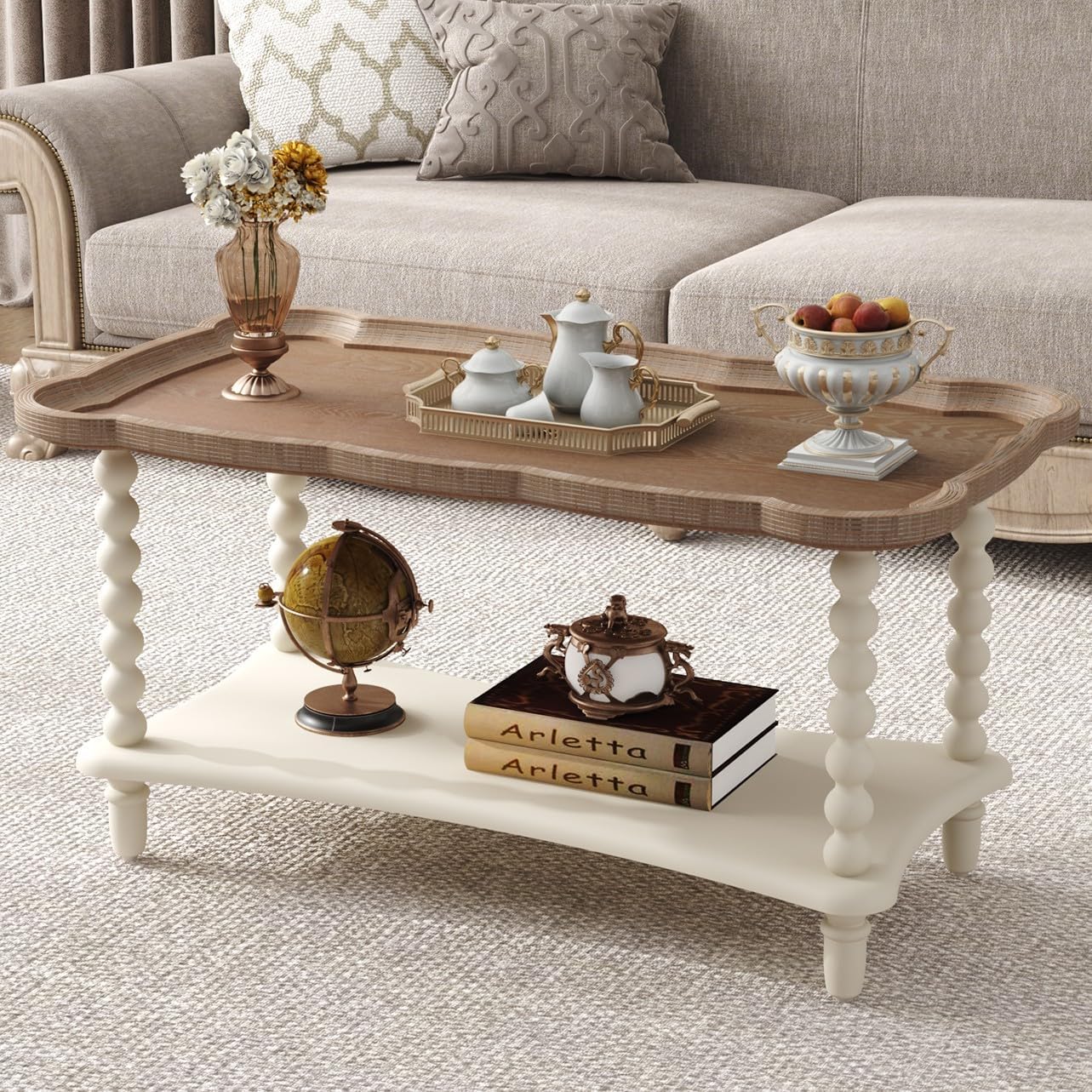 Cozy Gatherings Start Here – Rustic Farmhouse Coffee Table with Tray-Style Top & Lower Shelf