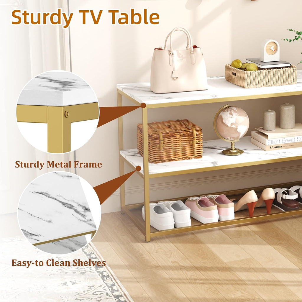 Modern Luxe TV Stand – Elegant 3-Tier Entertainment Center with Open Storage Shelves