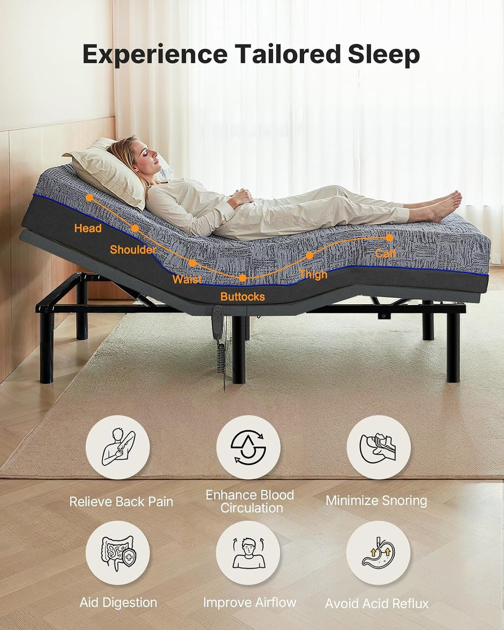 Adjustable Bed Frame – Electric Head & Foot Incline with Quiet Motor for Personalized Comfort