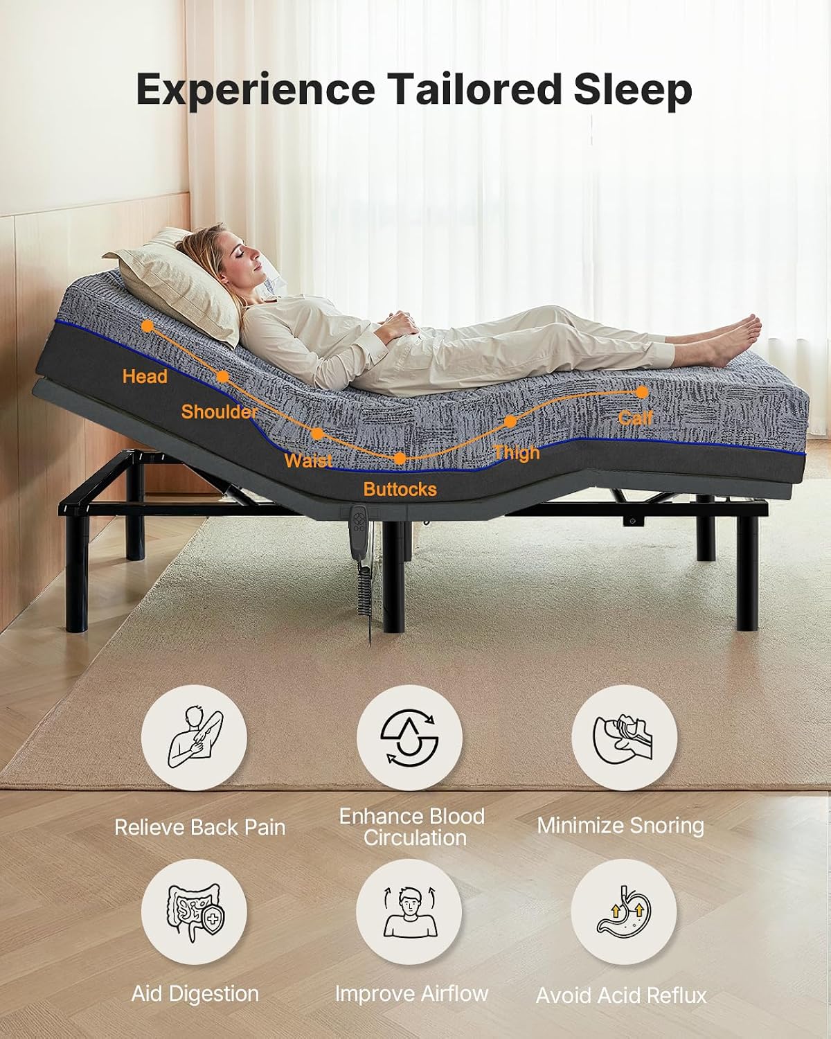 Adjustable Bed Frame – Electric Head & Foot Incline with Quiet Motor for Personalized Comfort