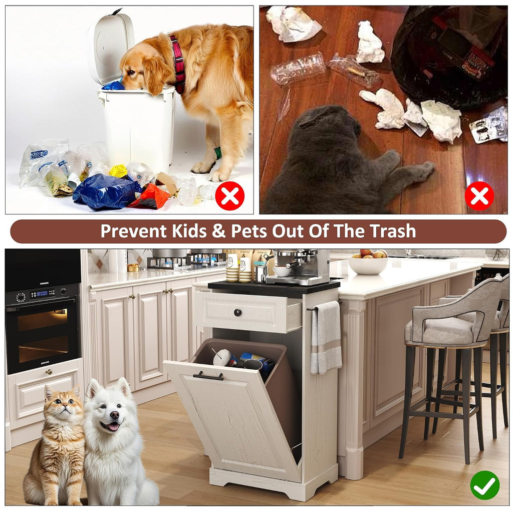 Hide the Mess in Style – Farmhouse Tilt-Out Trash Cabinet with Storage Drawer