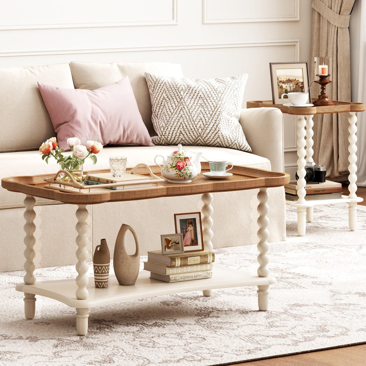 Cozy Gatherings Start Here – Rustic Farmhouse Coffee Table with Tray-Style Top & Lower Shelf