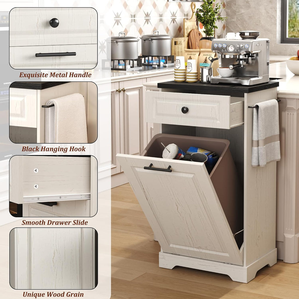 Hide the Mess in Style – Farmhouse Tilt-Out Trash Cabinet with Storage Drawer