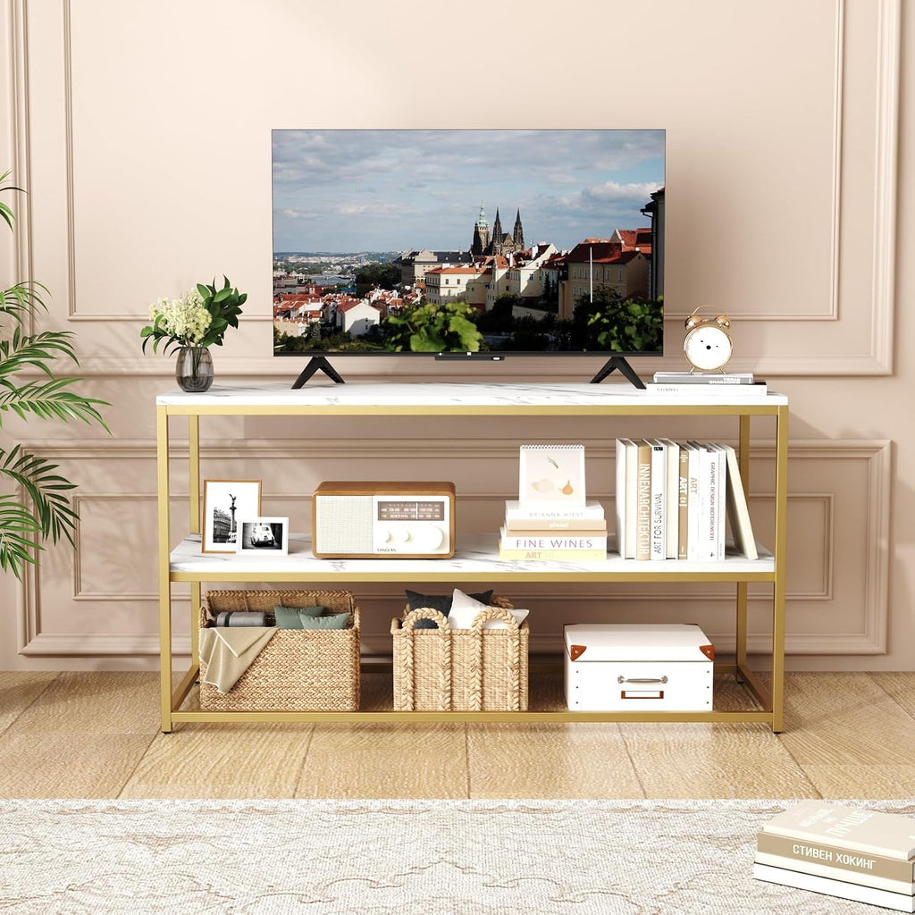 Modern Luxe TV Stand – Elegant 3-Tier Entertainment Center with Open Storage Shelves