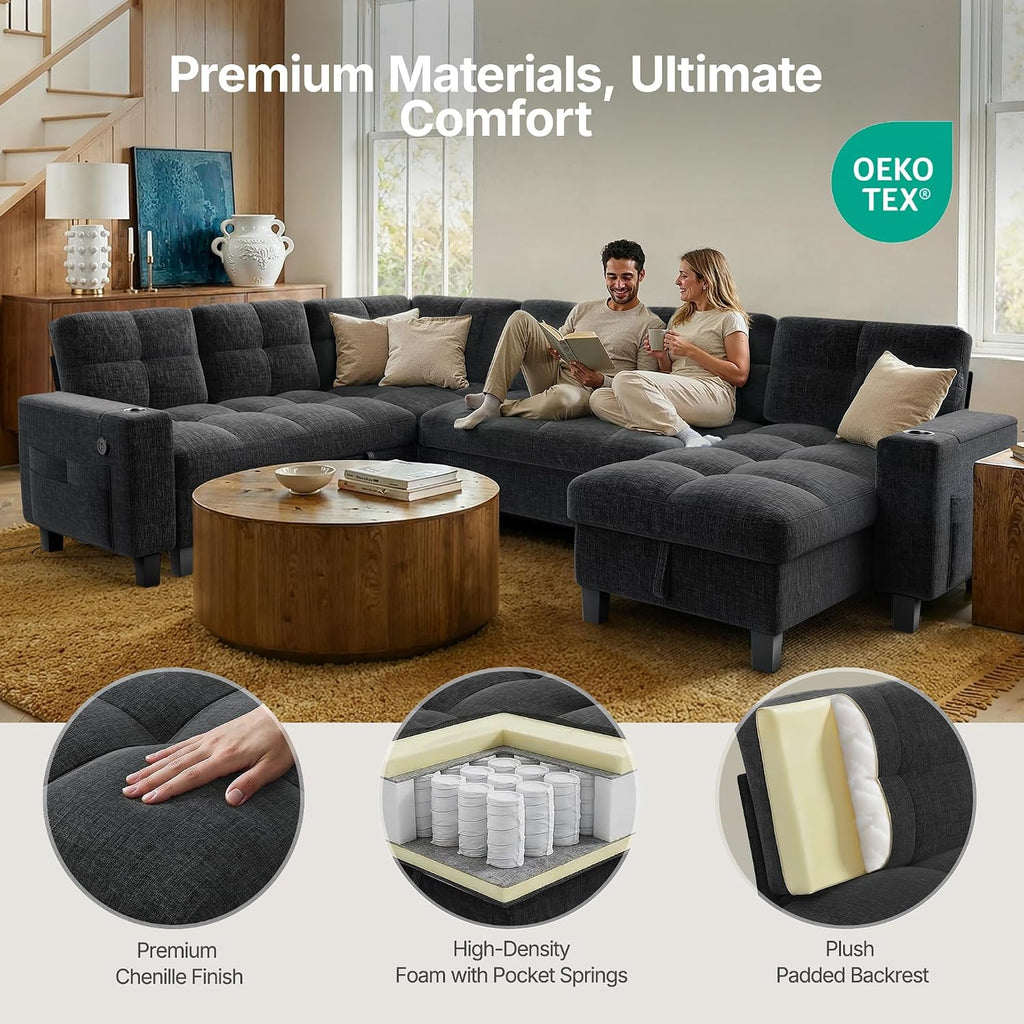 Cozy U-Shaped Modular Sleeper Sofa – Spacious Sectional Couch for Modern Living Rooms