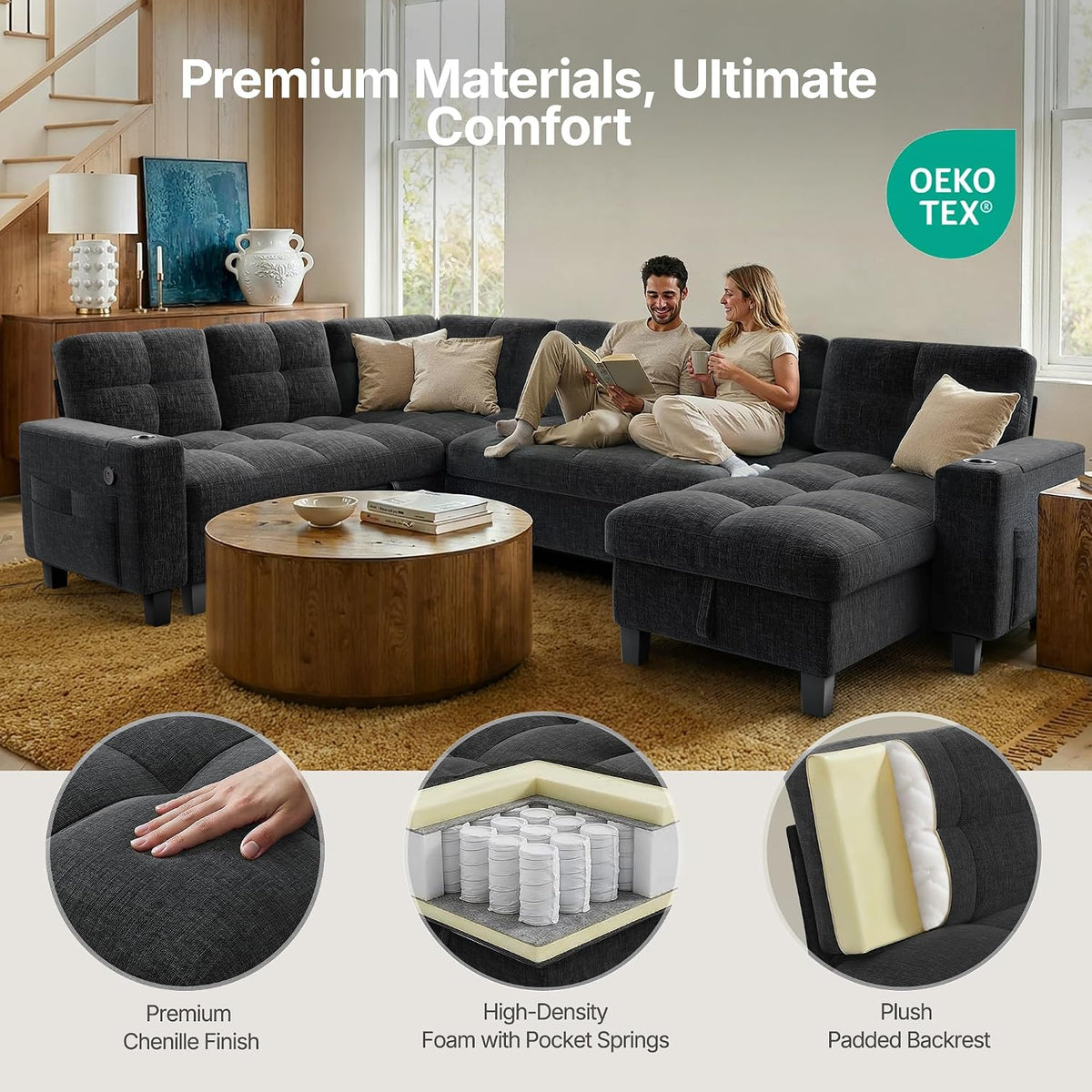 Cozy U-Shaped Modular Sleeper Sofa – Spacious Sectional Couch for Modern Living Rooms