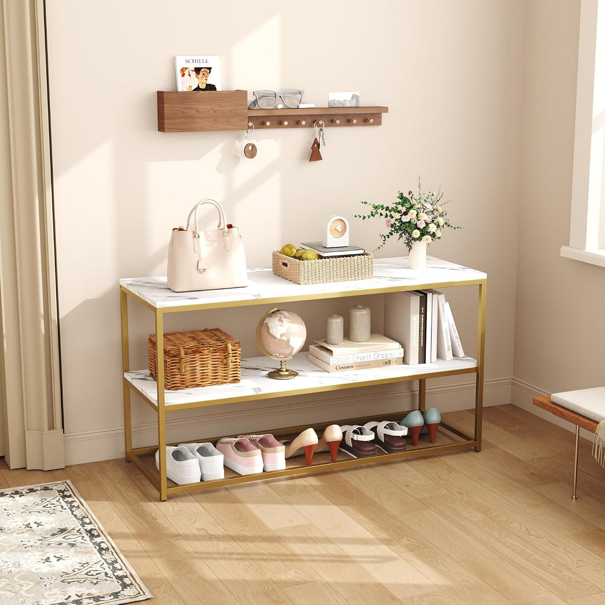 Modern Luxe TV Stand – Elegant 3-Tier Entertainment Center with Open Storage Shelves