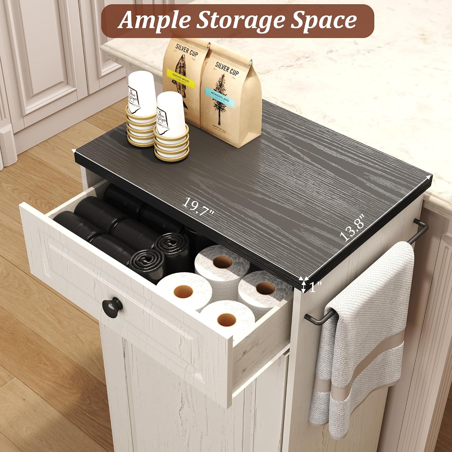 Hide the Mess in Style – Farmhouse Tilt-Out Trash Cabinet with Storage Drawer