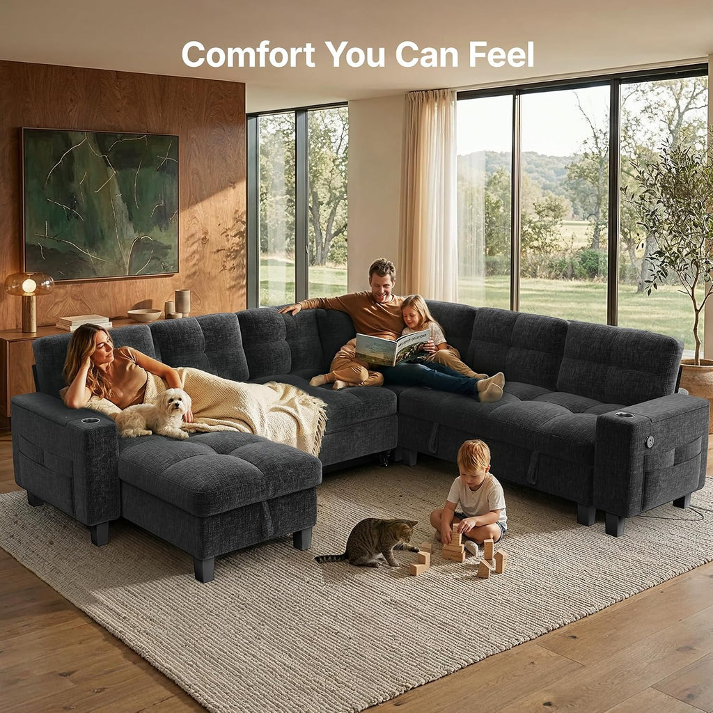 Cozy U-Shaped Modular Sleeper Sofa – Spacious Sectional Couch for Modern Living Rooms