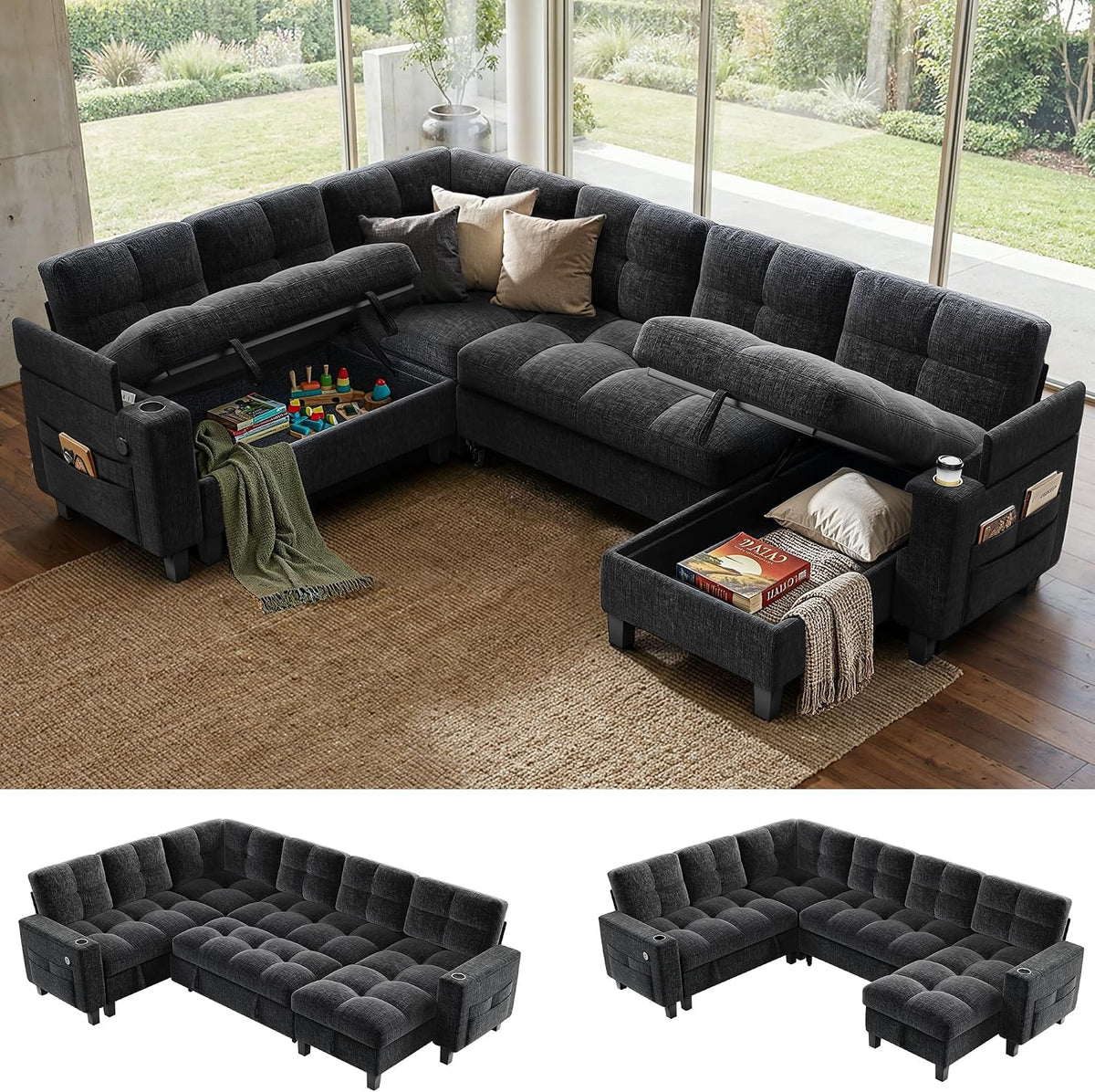 Cozy U-Shaped Modular Sleeper Sofa – Spacious Sectional Couch for Modern Living Rooms